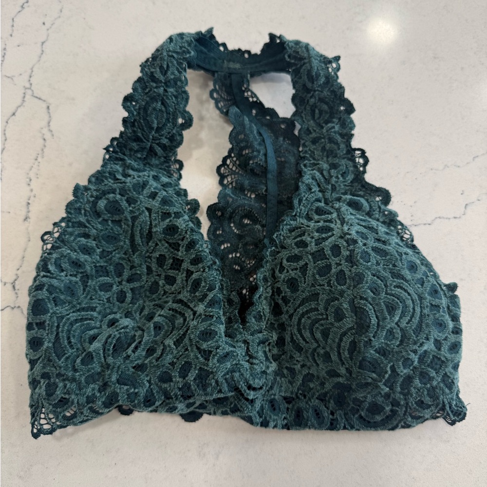 Gilly Hicks Hunter  Green Lace Racerback Bralette Velvet